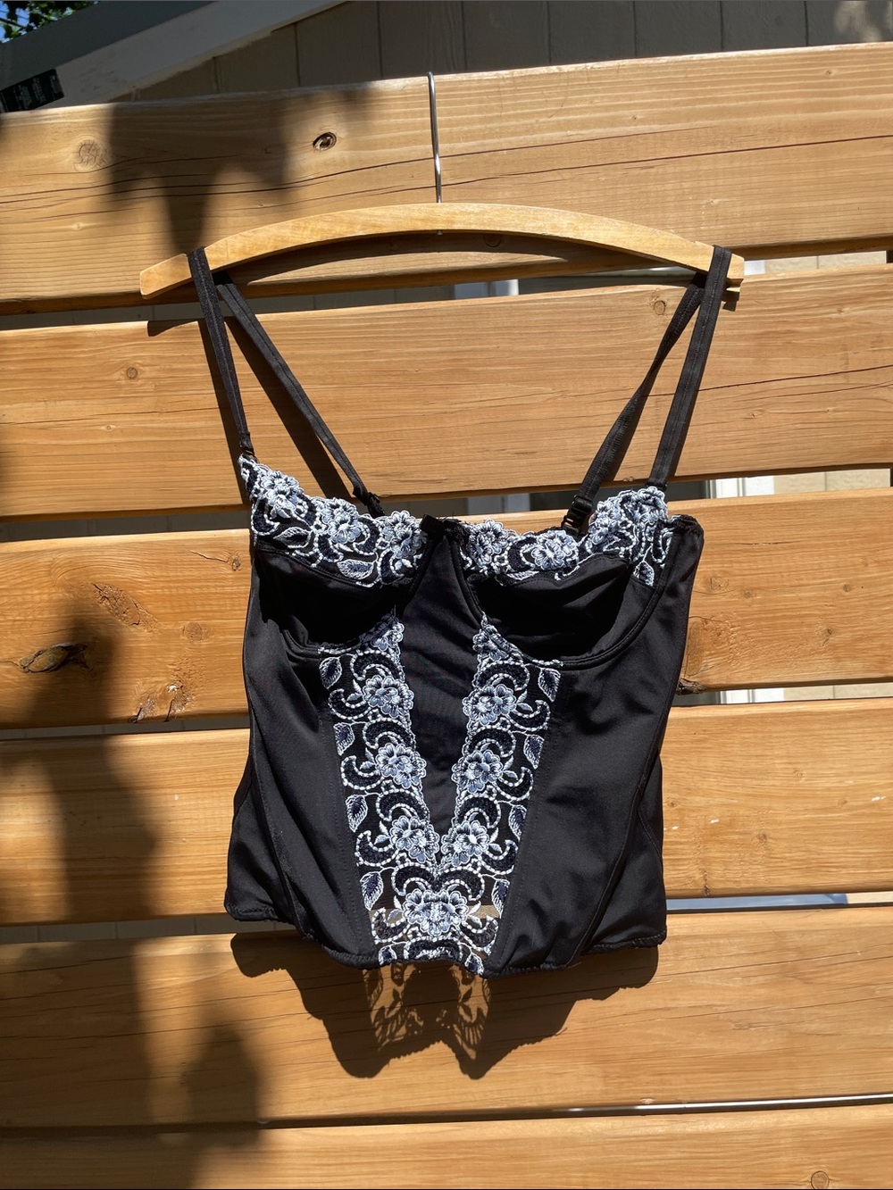 Vintage Labreda Black Mesh Corset Top Silver and Navy Blue Lace Bustier Y2K